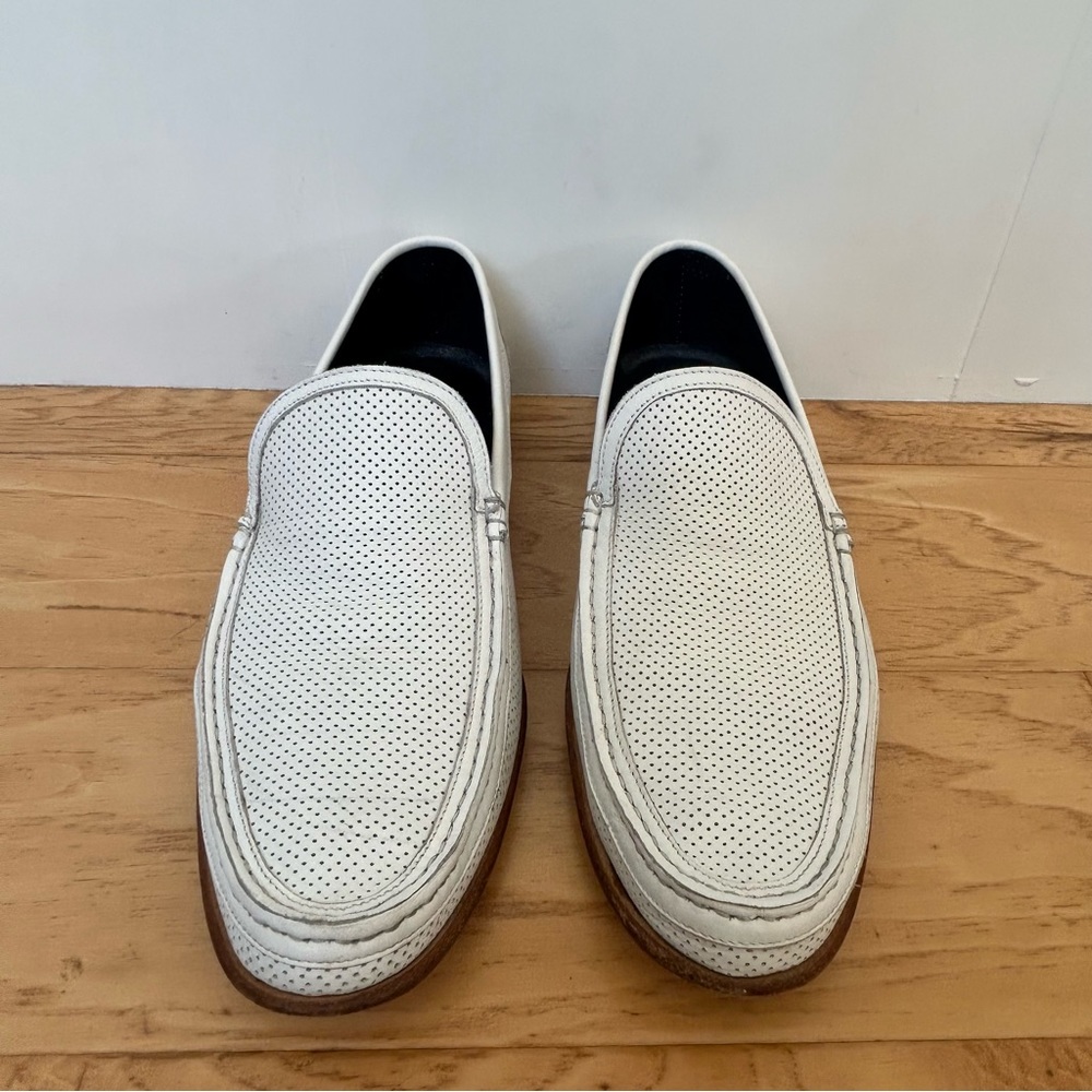 A. Testoni White Leather Perforated Mesh Slip On Loafer 10 1/2 Made in Italy